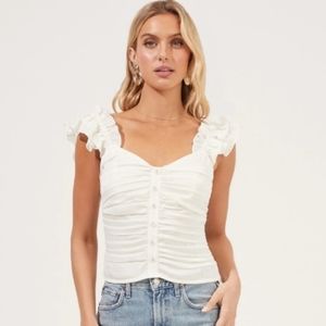 ASTR The Label Ruched Ruffle Shoulder Tank Top